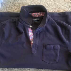Lands' End Men's Dark Blue Polo with Patterned Placket